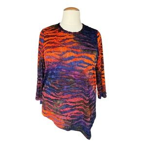 Caleoas 1X Burnout Velvet Blouse – Abstract Zebra Print, Multicolor Boho Top E22